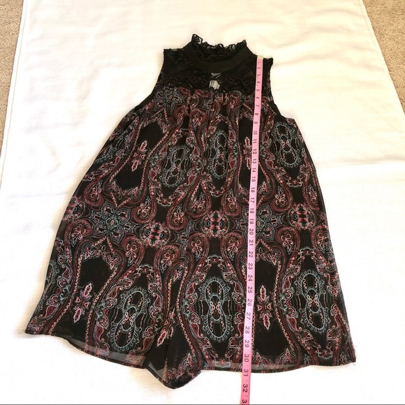 🛍️ 3/$20 BCBGeneration Pink / Maroon Paisley Lace Yoke High Neck Romper Sz Small - Picture 6 of 13